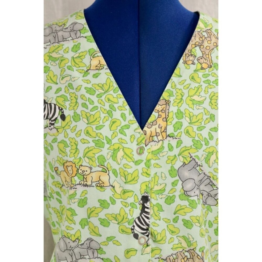 Melrose Mayhill Scrub Top Women's XS Green Safari Animal Leaf Print Medical VTG - Picture 5 of 10